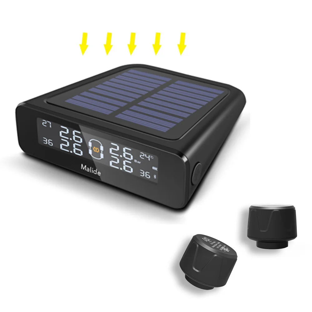 Car TPMS Tire Pressure Monitoring System Solar Charging HD Digital LCD Display Auto Alarms Wireless External Sensors TPMS