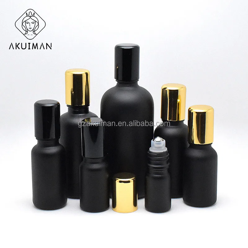 Hot Sale empty glass black frosted bottles attar 10ml empty oil 20 ml perfume bottle  gemstone 50ml 5ml 15ml 10ml roll on bottle
