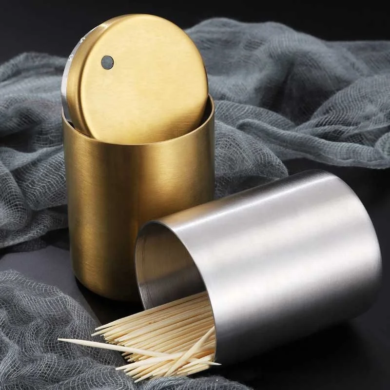 Stainless steel toothpick Box commercial home creative simple golden toothpick box bucket jar