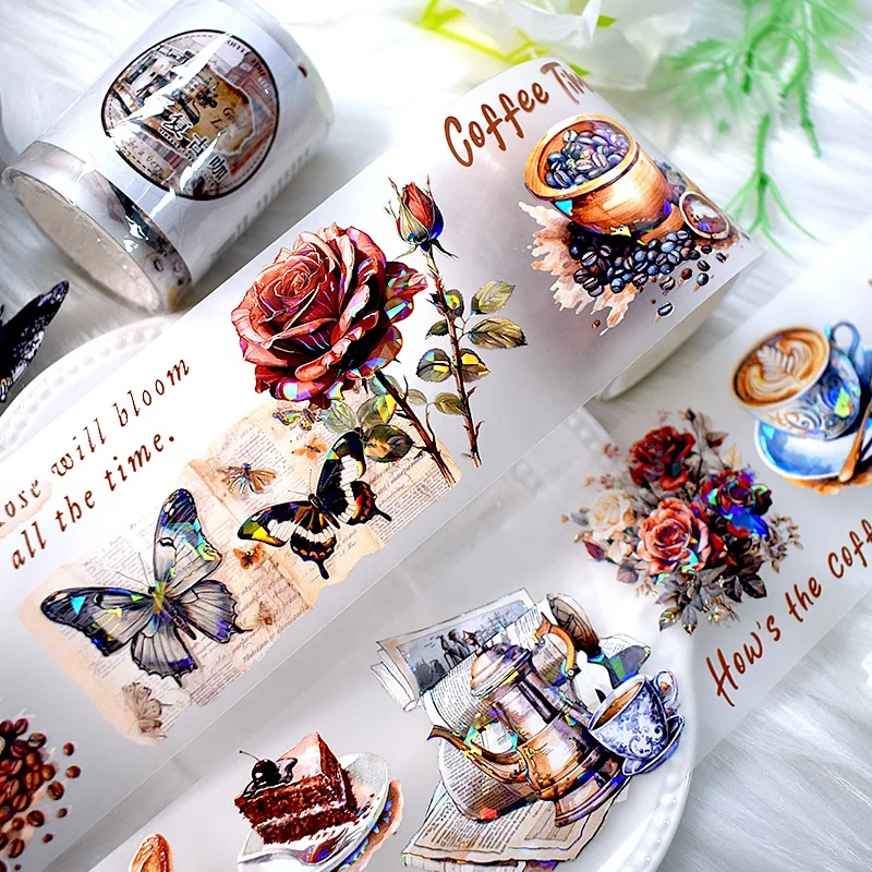 2024 NEW 2m / Roll Floral PET Washi Tape Stickers MOQ2 Shell Light Luxury DIY Transparent Craft Tape For Scrapbook