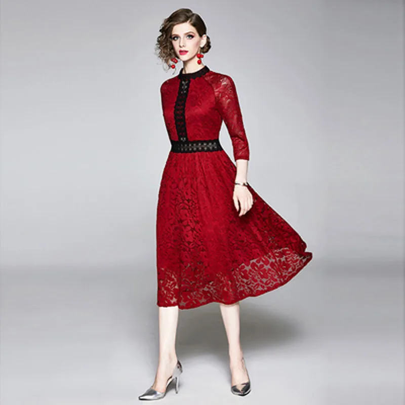 YSQ8313075 new four season lace stitching dress
