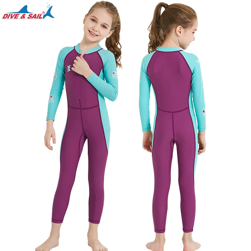 New Kids Long Sleeve Swimming Suit Child Front Zip Summer Beachwear Uv Rash Guard Swimsuit Wetsuit For Boys Girls
