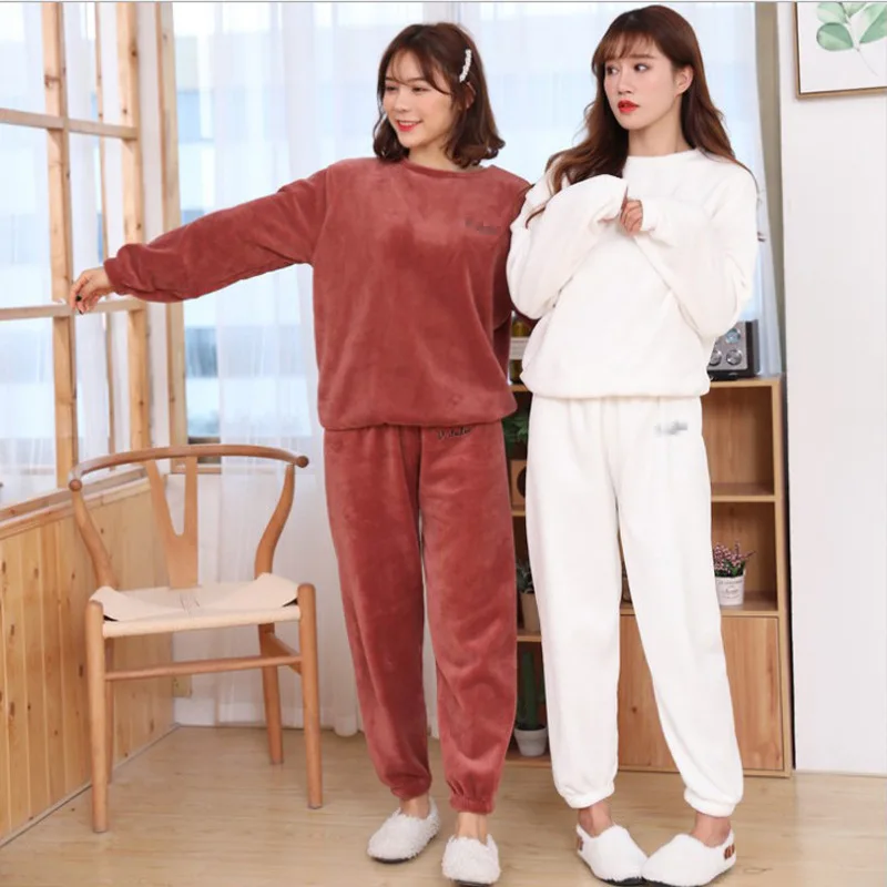 Custom Homefitness Thick Sherpa Lamb Fleece 2 Piece Lounge Wear Winter Pajama Sets For Women Casual Warm Pyjamas Sets For Winter