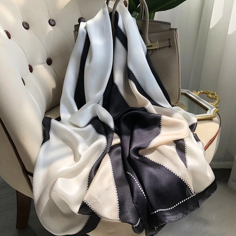 Newest Soft Comfort 100% Pure Silk Scarves Shawls For Women Flower Printed Mulberry Silk Scarf Hijab 180*65CM Real Silk Bandanas
