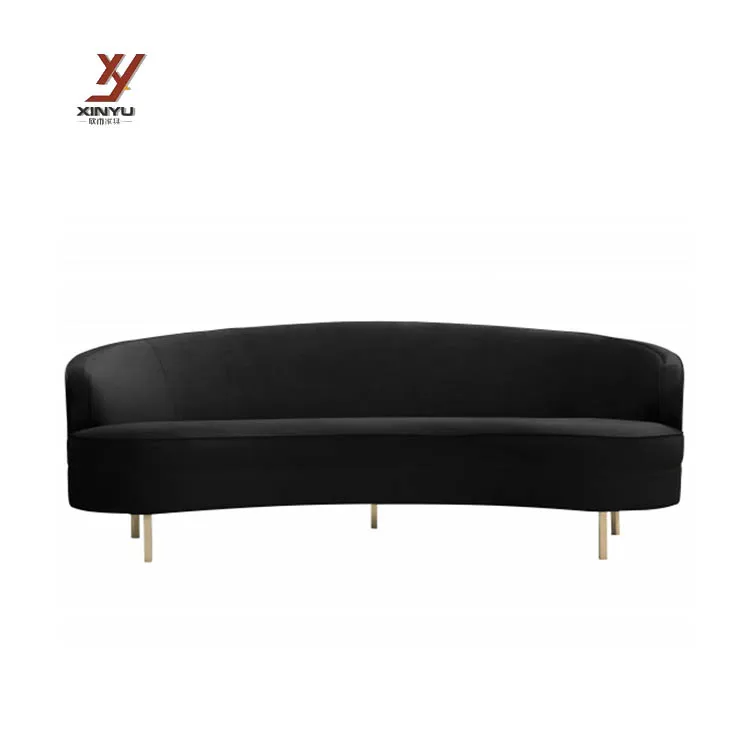 Velvet Upholstery Curved Silhouette Settee Gold Legs Soft Sofa For Wedding Event