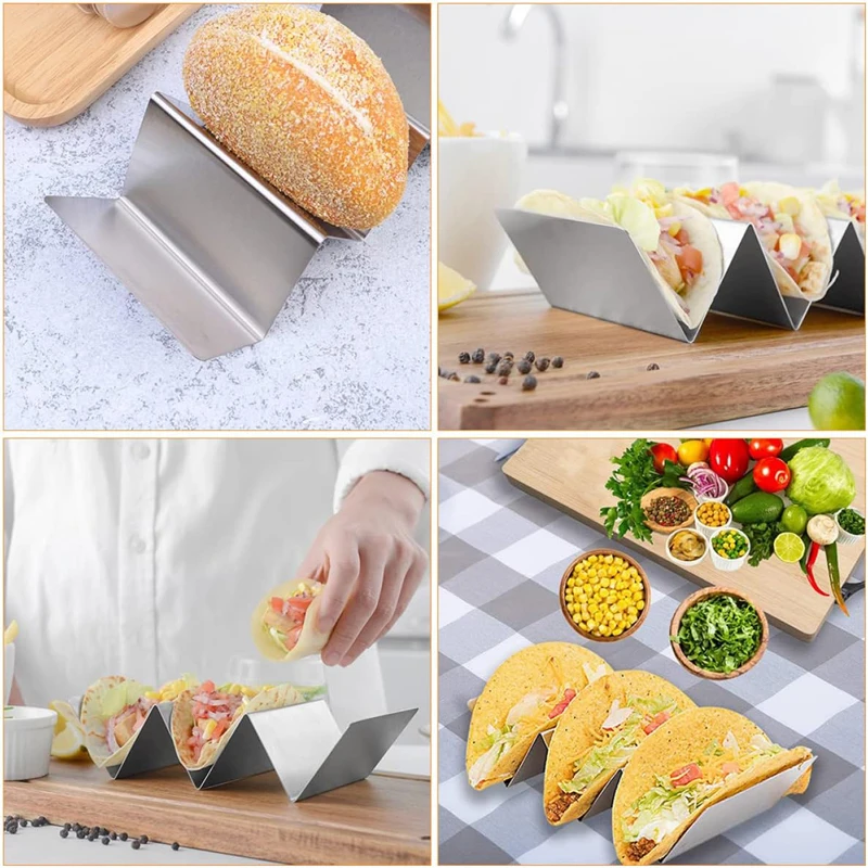 Taco Holders 4 Packs Stainless Steel Taco Stand Rack Tray Style Oven Safe for Baking Dishwasher and Grill Safe