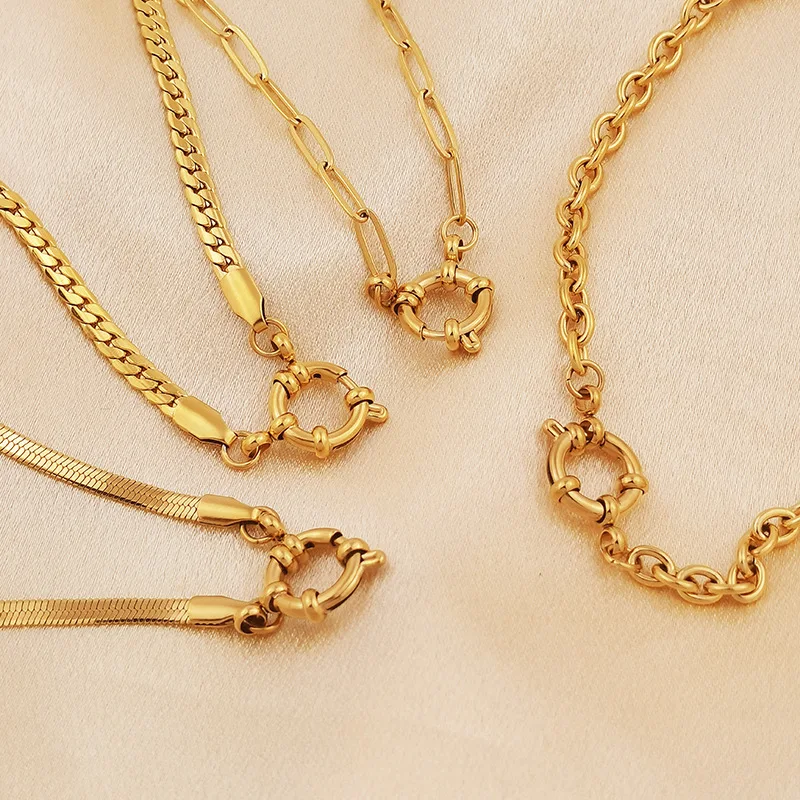 Luxury Mixed Chain Necklace Set Gold Plated Stainless Steel Cuban Snake Paperclip Link Layered Choker Party Gift Featuring Pearl