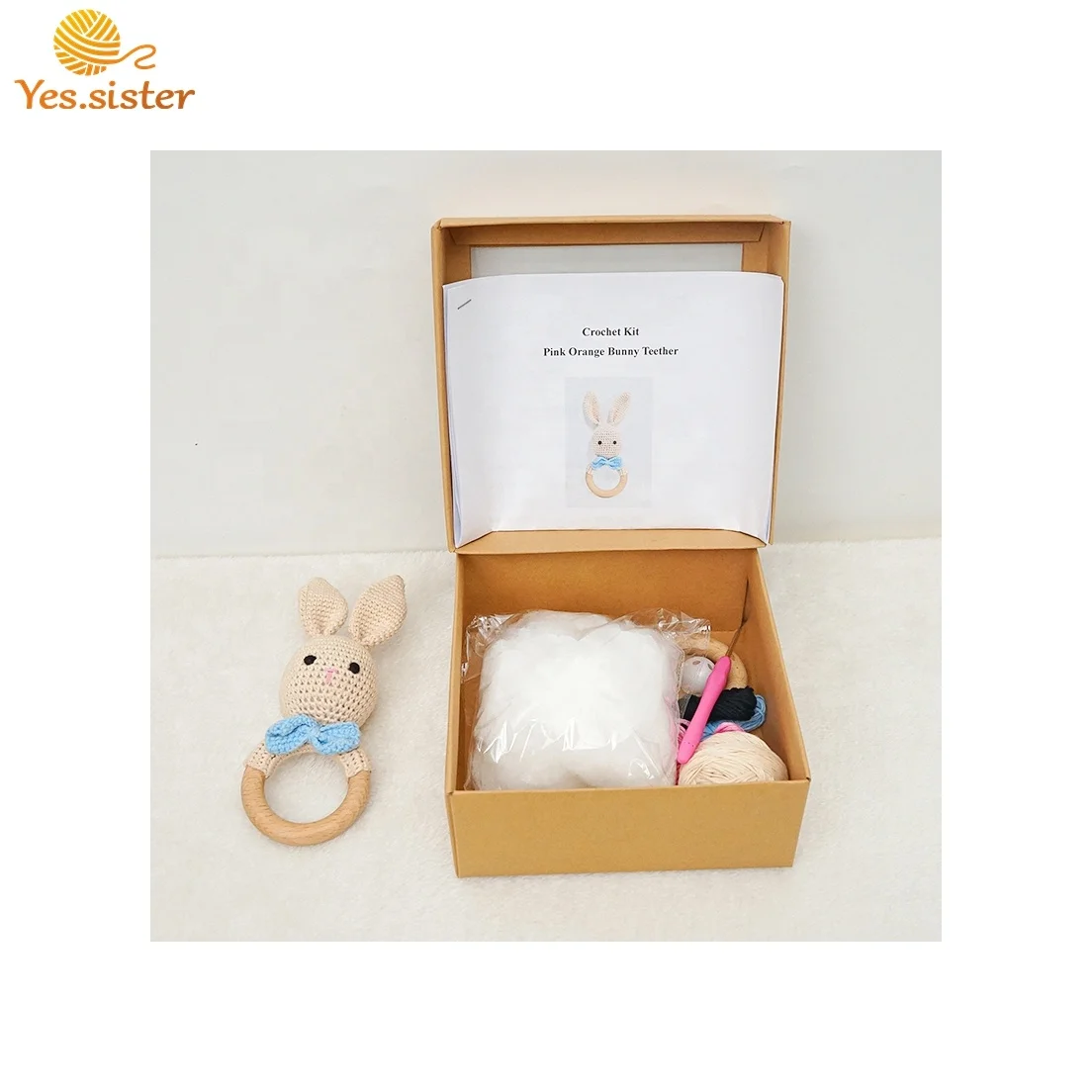 DIY Crochet Bunny Rattle Rabbit Baby Knitting Animal Toy New Mom Gift Crochet Baby Teething Ring