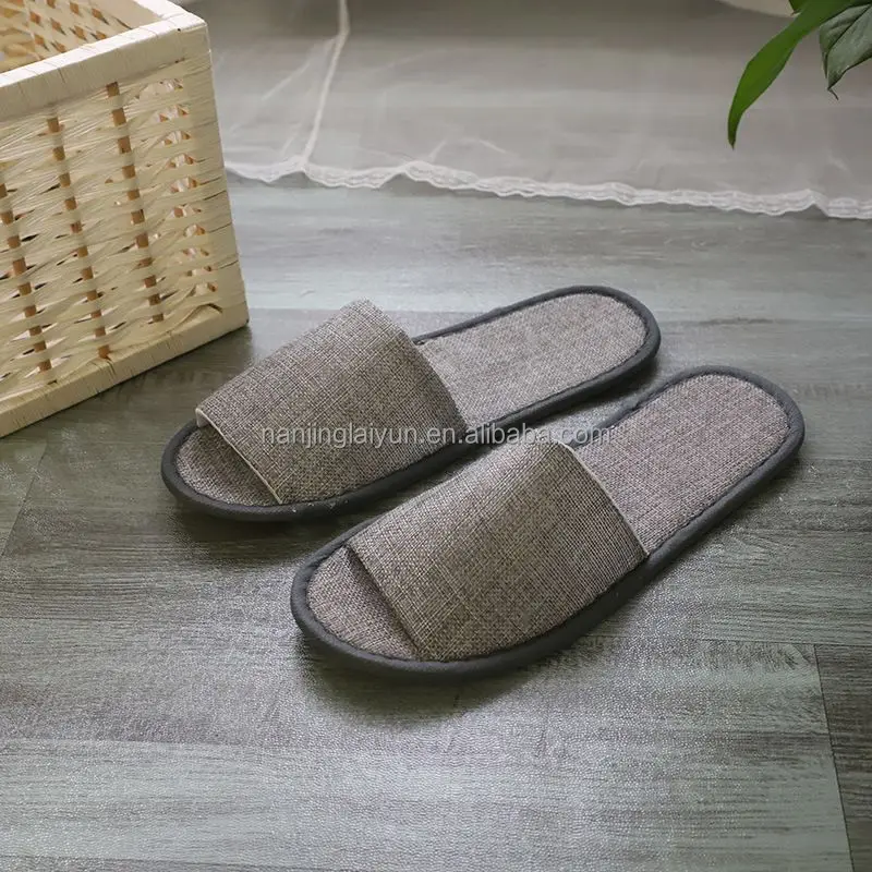 Custom cheap plain linen EVA half pack disposable beauty salon home stay hotel slippers
