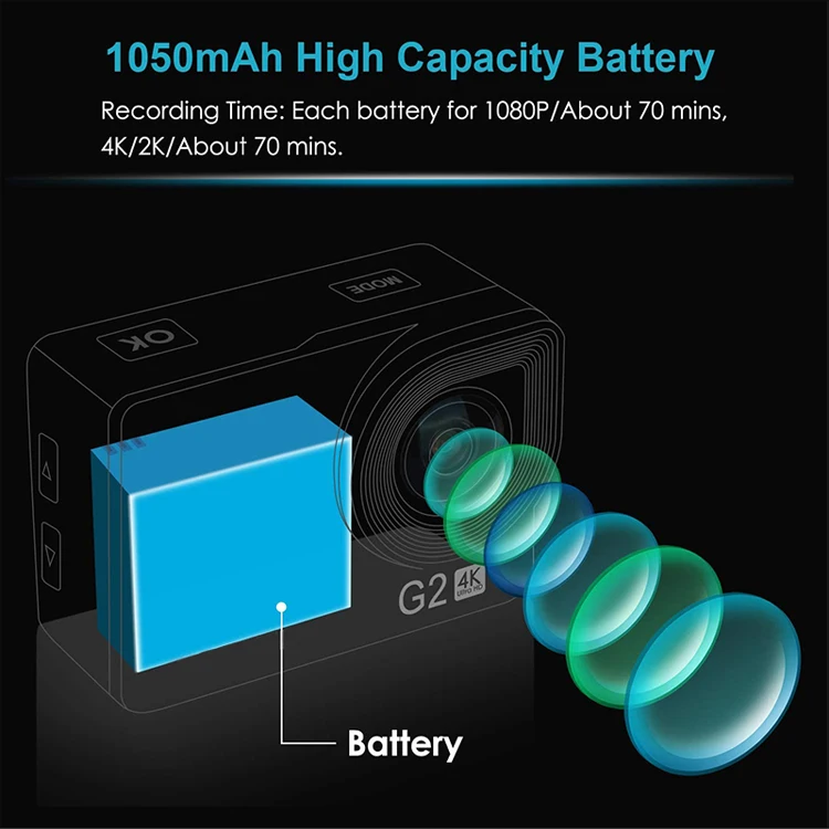  Оптовая продажа 4k Full HD 60fps Черный Спортивная камера 2 дюймов сенсорный экран 128 г ЖК-дисплей с водонепроницаемым чехлом и возможностью погружения на глубину до 30 м Экшн-камера удобная для использования в экстремальных видах