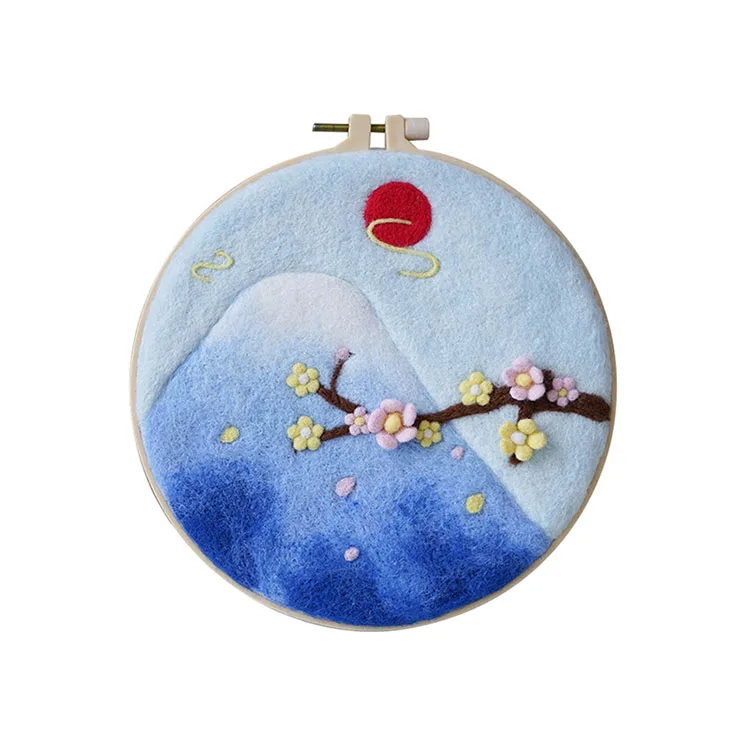 Creative Landscape Pattern Wool Handmade DIY Needle Felting Kits  Home Decoration Crafts Gift With Embroidery Frame