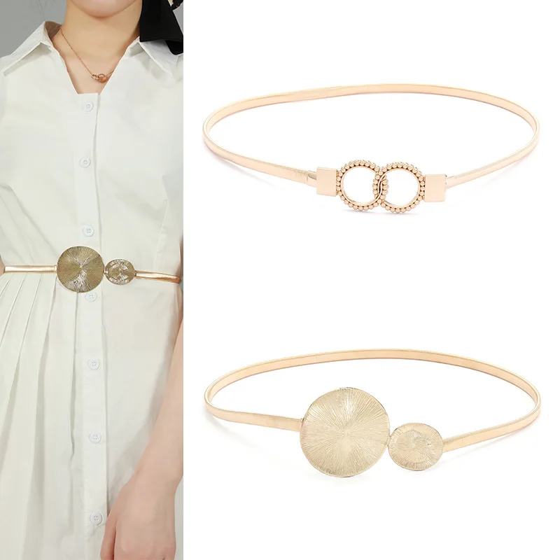 Various Design Rhinestone Gold Metal Flower Metal Elastic Slim Lady Metal Belt In Stock