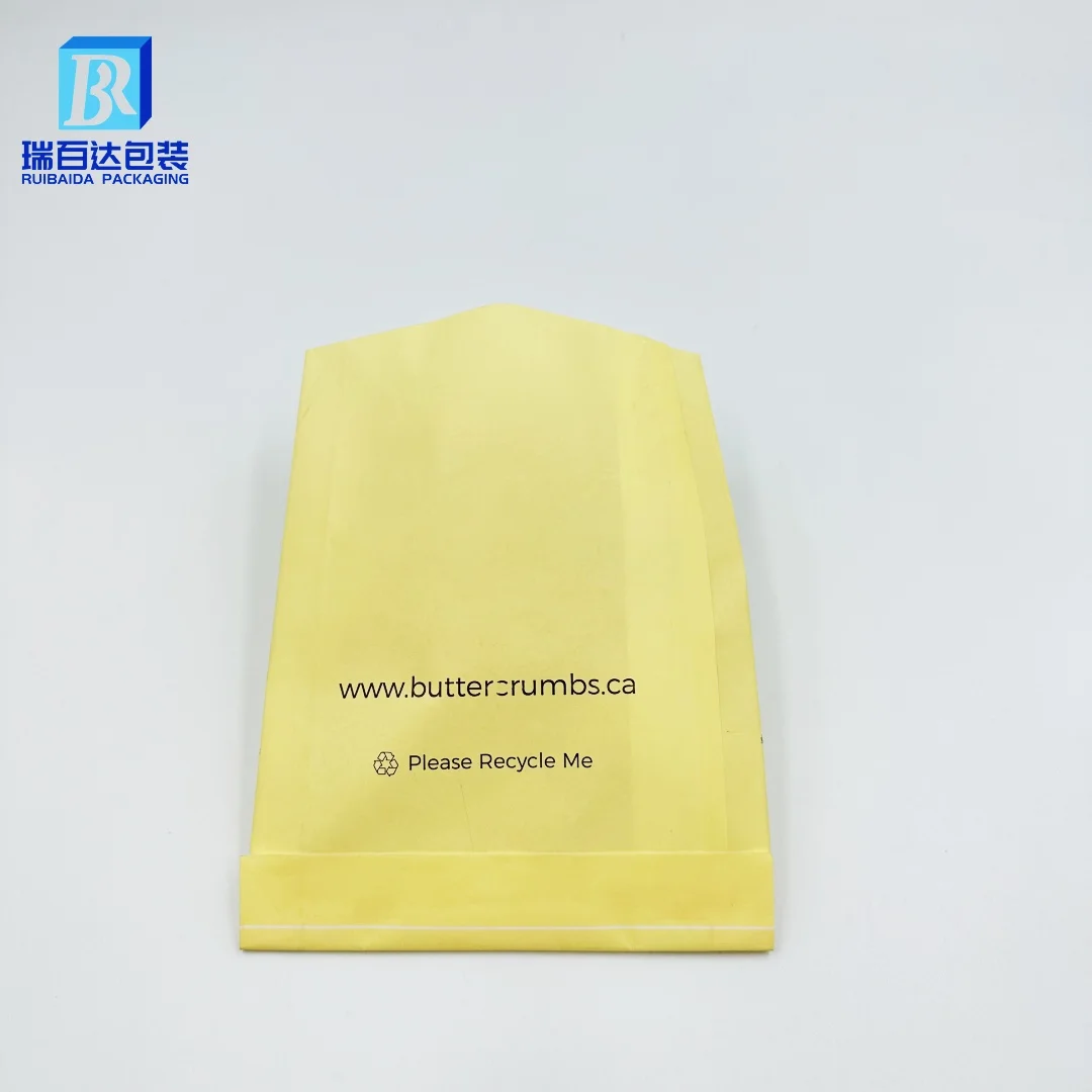 Eco friendly custom printed oil proof PE coated wax bread paper bag chips bread kraft paper bag