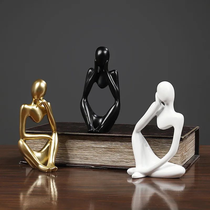 Nordic Mini Character Statue Thinker Bookends Book Stand Decor Abstract Resin Sculpture for Home Office Desktop