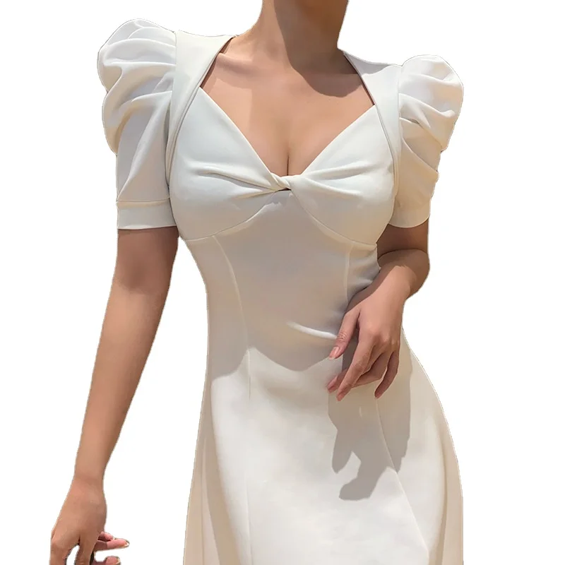 Элегантное однотонное платье RTS, модное вечернее платье миди с рукавами-фонариками