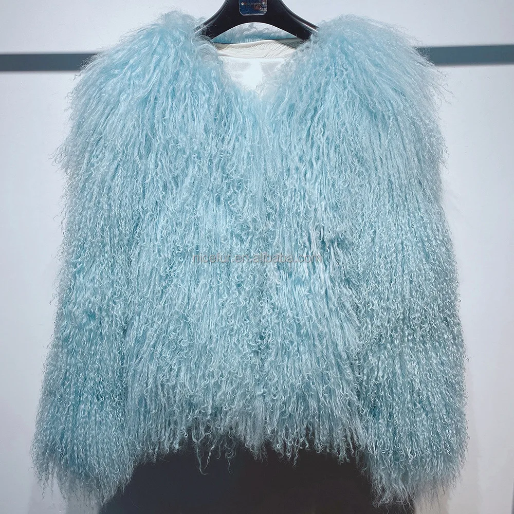 Wholesale Winter Luxury Lamb Fur Jacket Crop Real Mongolian Fur Coats For Women