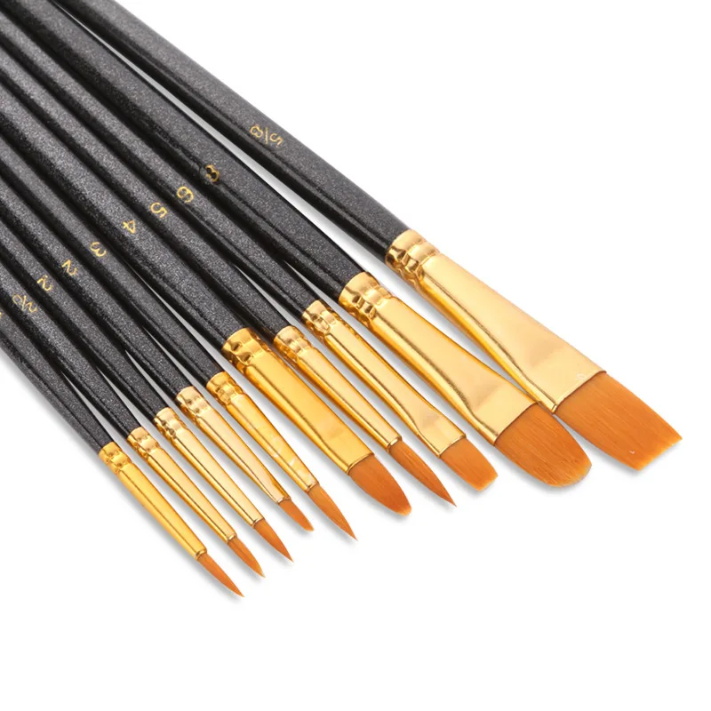 Black  Round Pointed Tip Paintbrushes Nylon Hair Artist Acrylic Paint Brushes