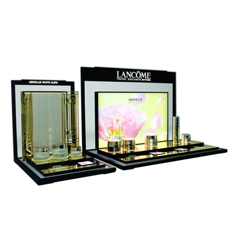 Unique Design Acrylic Lancome Cosmetic Counter LED Display Stand for wholesale