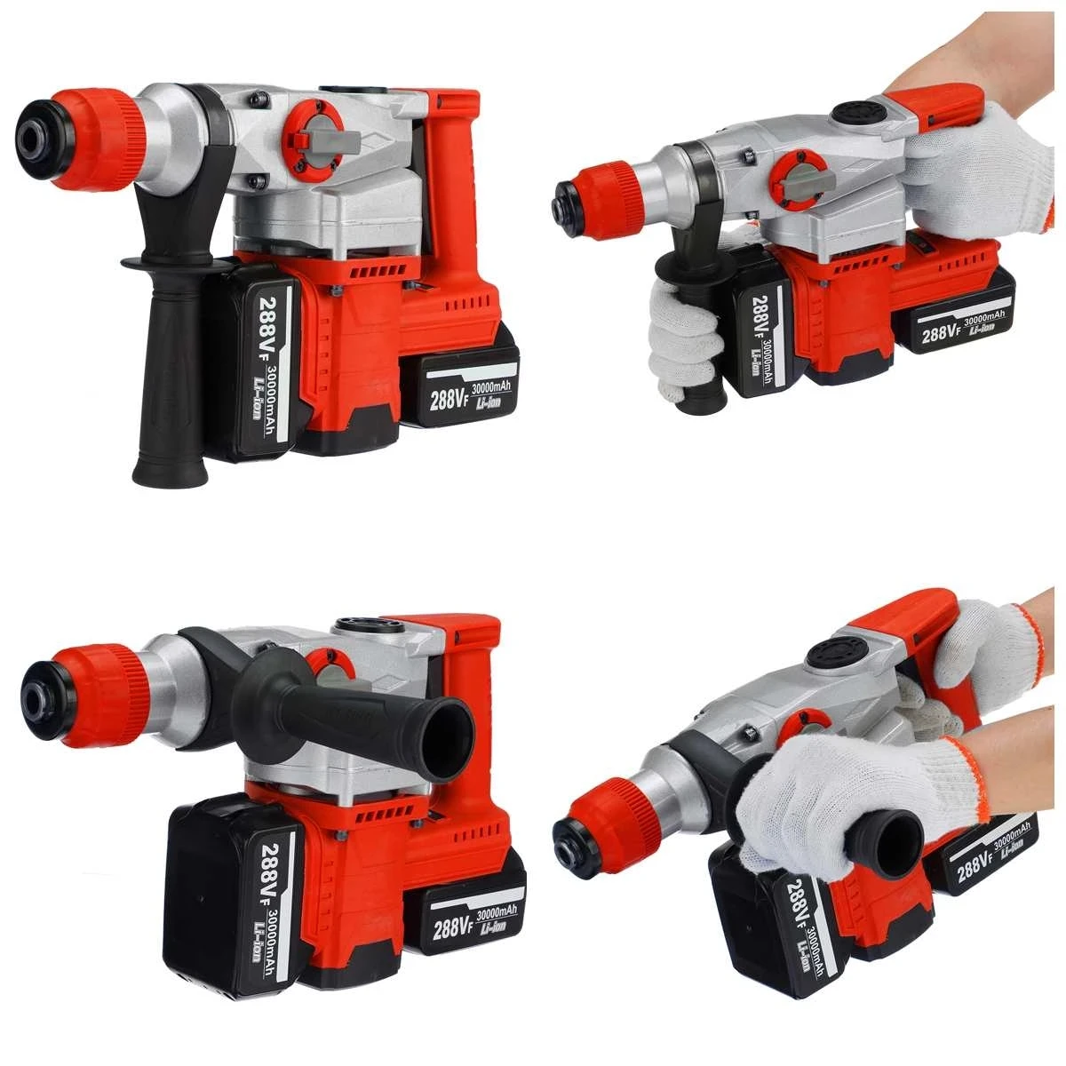 3 in 1 288Vf Rechargeable Pick with 2pcs Battery Brushless Cordless Rotary Hammer Drill Electric Hammer Impact Drill Electric