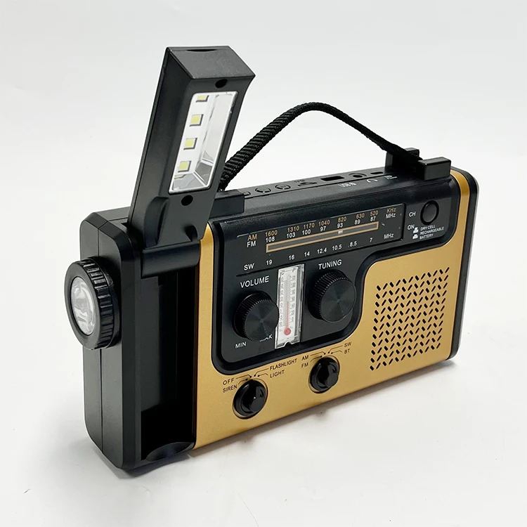Portable Multifunctional Radio Hand Crank Solar Crank Dynamo Powered AM/FM/SW Weather BT Radio with Flashlight LED Reading Light