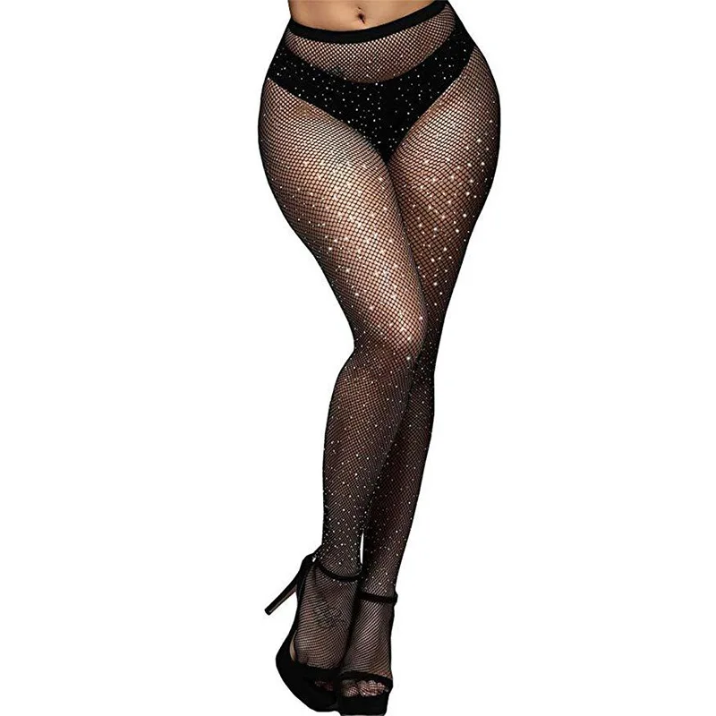 DLL Sexy stockings with diamond fishnet small mesh pantyhose starry rhinestones fishnet pantyhose / tights