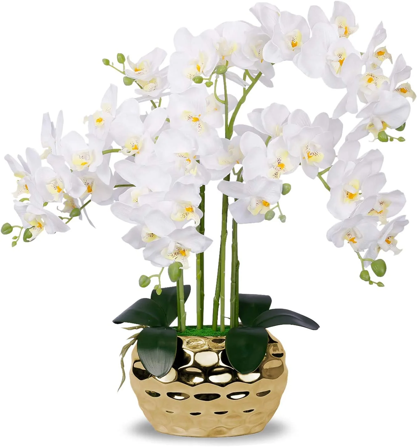 Hotel home decor luxury real touch artificial white butterfly orchid phalaenopsis ceramic flower pot bonsai