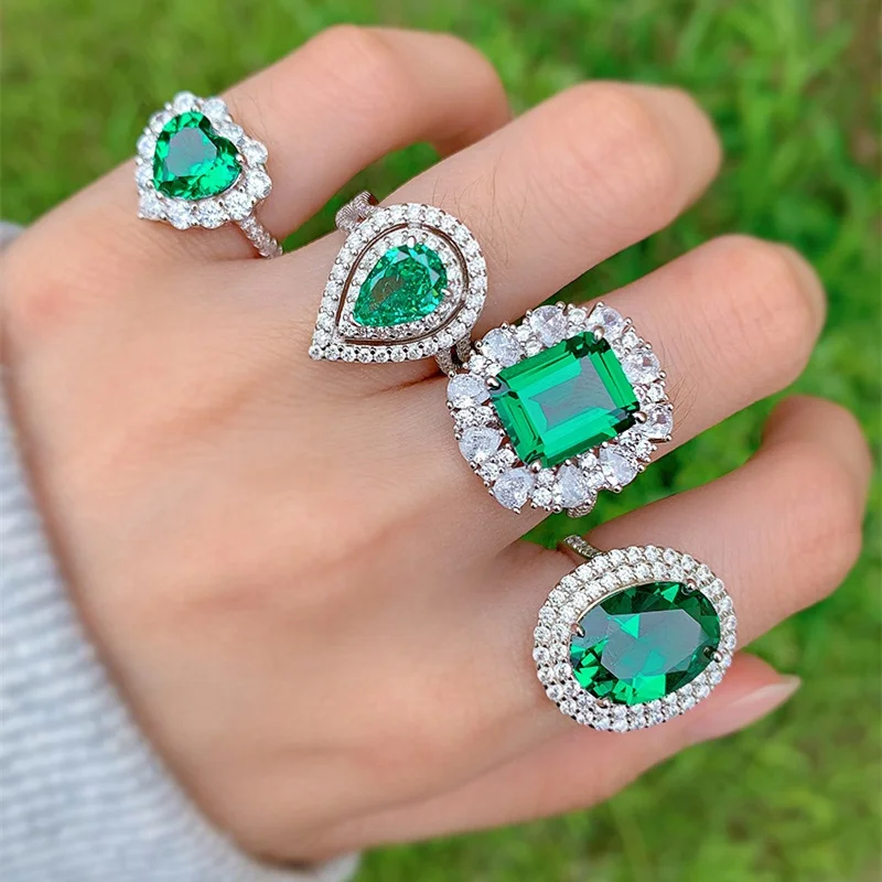Custom 5A CZ Cubic Zirconia Emerald Stone Green Engagement Ring Diamond 925 Sterling Silver jewelry Gold Wedding Rings For Women