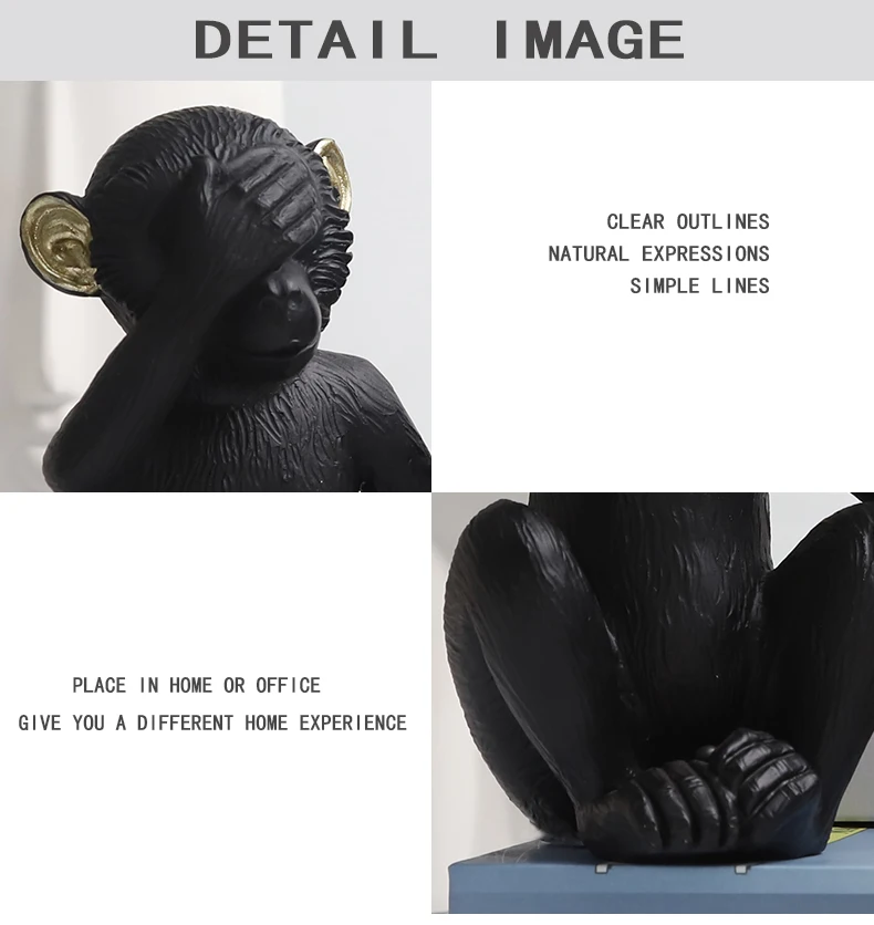 Redeco Brand New Stock Monkey Statue Grey Matte Monkey Ornament Resin Monkey Crafts For Gifts Home Decorations