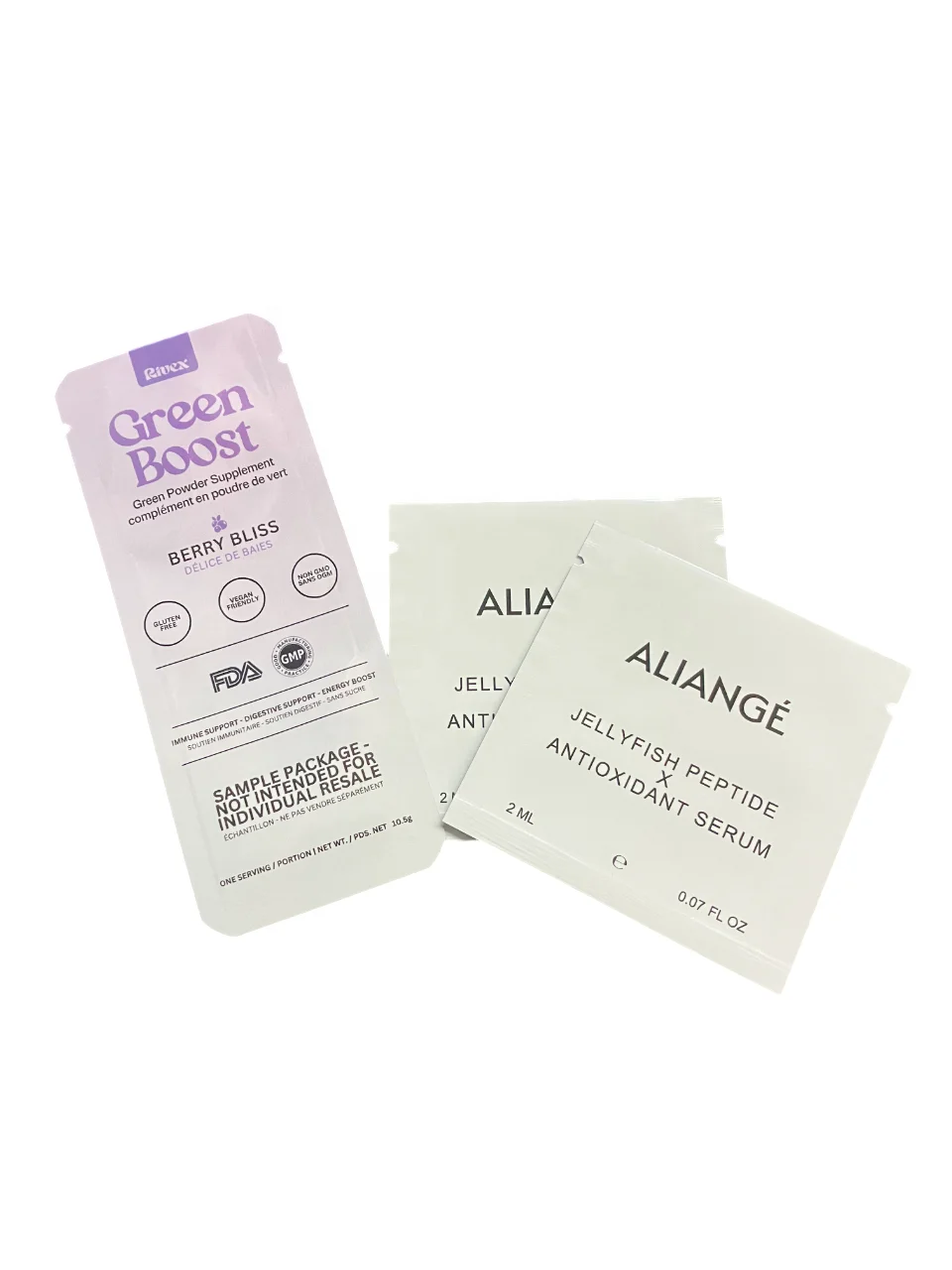 Three Side Seal Sample Packet Packaging Custom Aluminum Foil Small White Purple Sachet Pouch For Cosmetic Plastic Bag