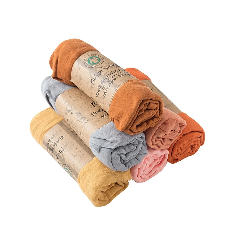 120*120cm Bamboo Cotton Muslin Swaddle Wrap High Density Custom Shawls Gots New Born Baby Blanket Set