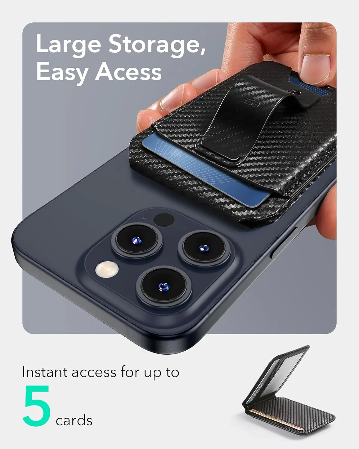 Adjustable Stand 5 Card Holder Genuine Leather MagSafe Wallet Secure Grip Finger Loop Magnetic Wallet for iPhone 16/15/14/13/12