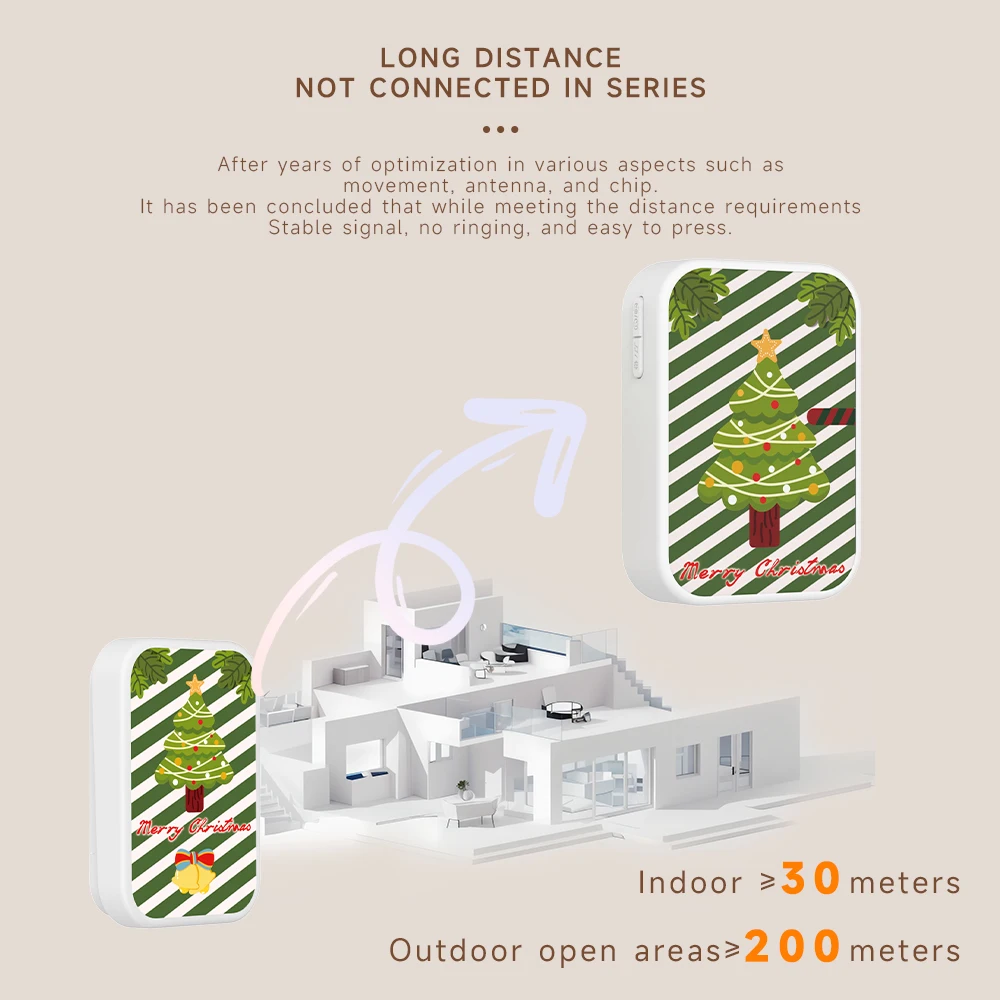 2023 Christmas Acrylic Waterproof  Wireless doorbell High Volume 38 Ringtonesery free battery wireless doorbell