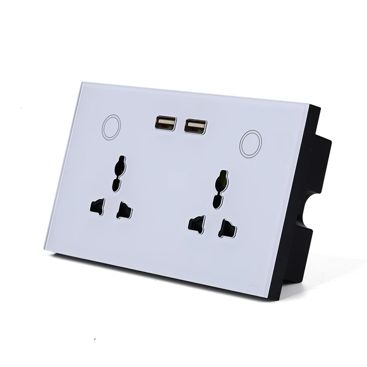 147x86MM Crystal Glass Panel Wifi Universal Double Sockets Wall Power Sockets with USB charger Support Voice Control