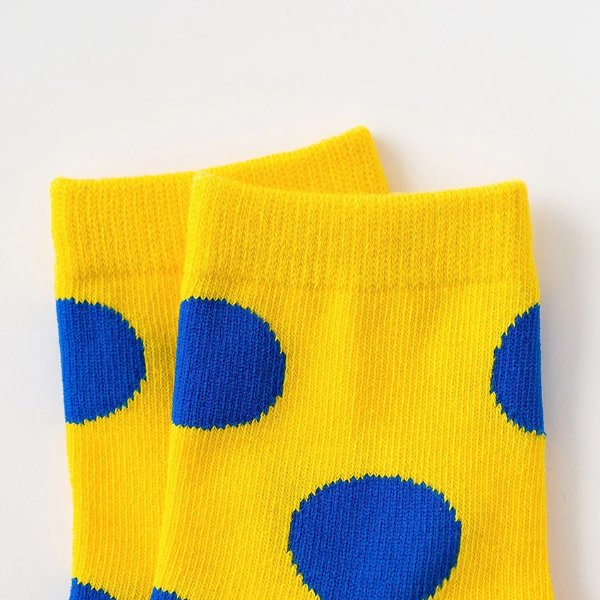 5 Pairs Assort Knitted Colorful Dots Happy Kids Baby Crew Socks Set Casual Cotton Vivid Children Socks
