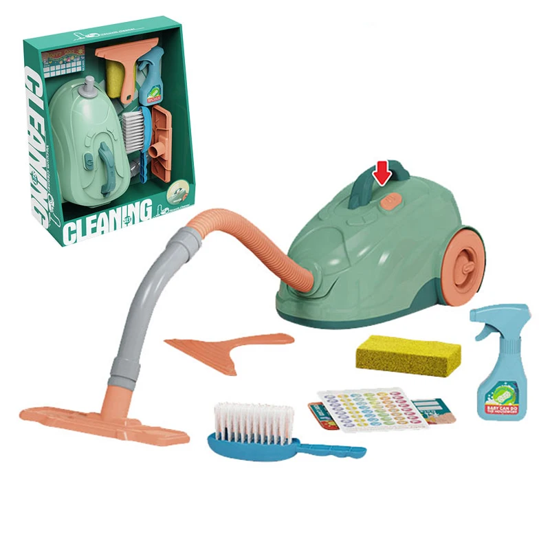 Kids Vacuum Cleaner Toy Set  Toy Vacuum Cleaner With Light Pretend Role Play Household House Keeping Cleaning Play Set