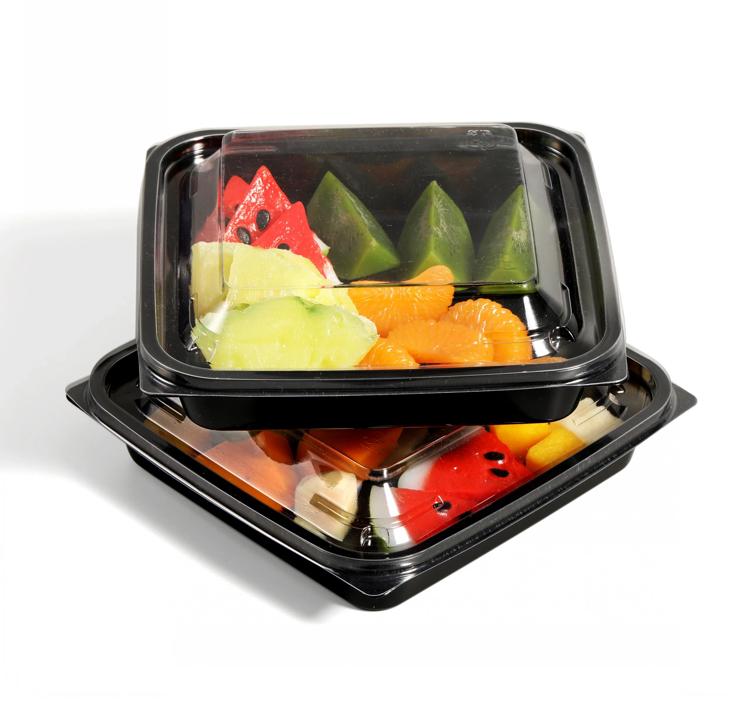 Wholesale Disposable Fruit Salads Packaging Box Clear PET Plastic Square Box Snack Tray With Transparent Lid