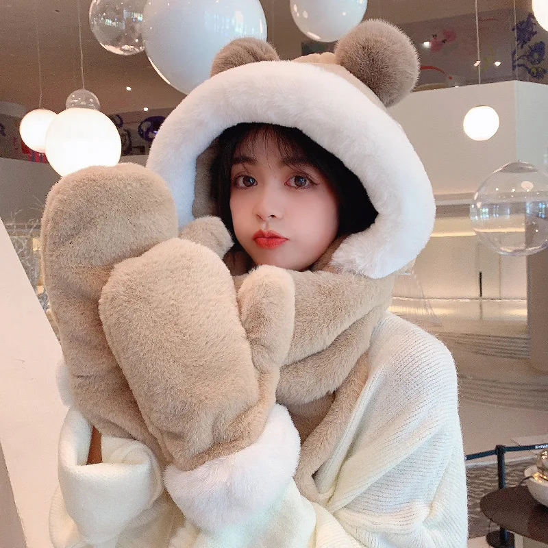 Three-Piece Set of Kids Beanie Hat and Scarf Warm and Thickened Winter Accessories for Parent-Child Matching