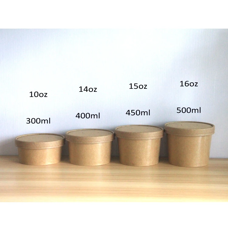 Microwave disposable soup bowl ice cream food packaging kraft paper cup with lid 10oz 300ml 14oz 400ml 15oz 450ml Paper Cups