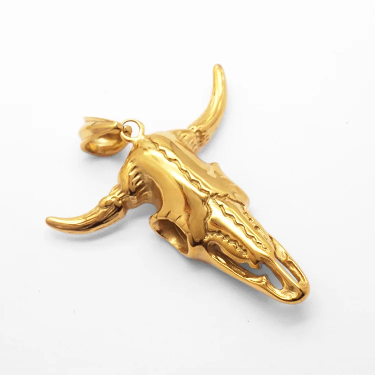 Hip Hop Animal Bull Horns Cow Heads Punk Pvd 316L Stainless Steel Waterproof Pendant Fashion Jewelry Necklaces for Men Wholesale