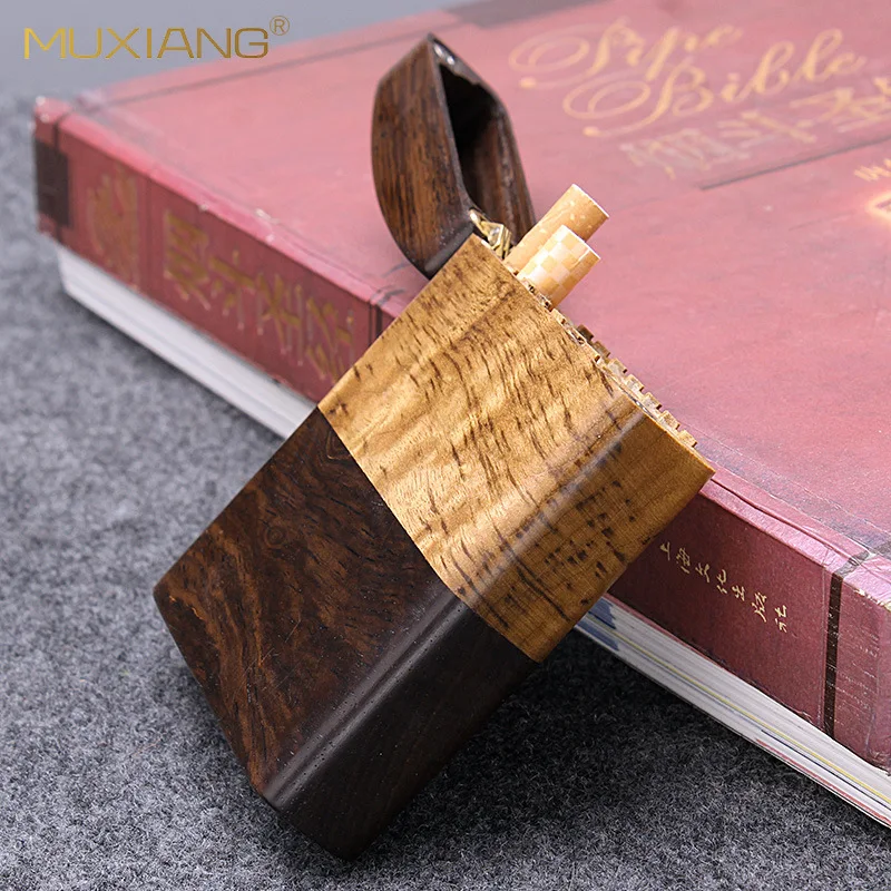 Ebony Black walunt cigarette case 15pcs men clamshell gold camphor tree wooden cigarette box engraved LOGO