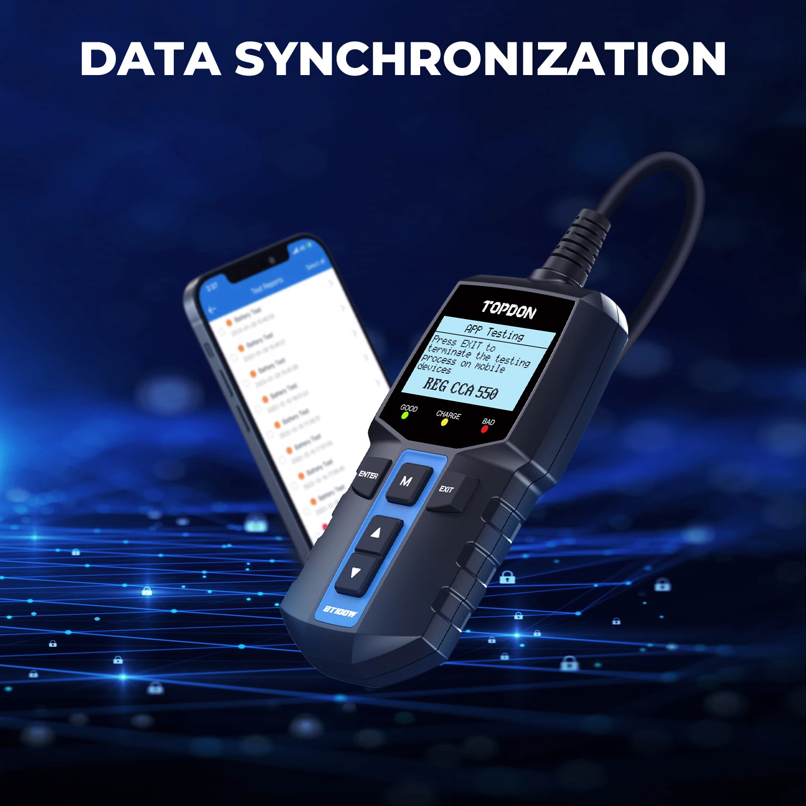 TOPDON BT100W Portable 100-2000CCA Flooded AGM Gel EFB VRLA 12V Automotive Motorcycle Car Digital Load Battery Tester Analyzer