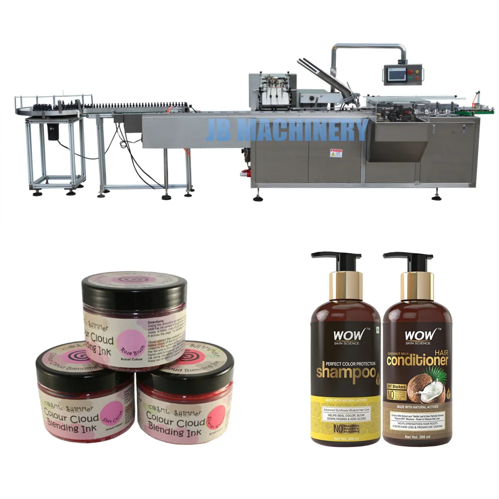 Automatic cosmetic cream jar carton packing machine box wrapping machine for shampoo lotion bottles