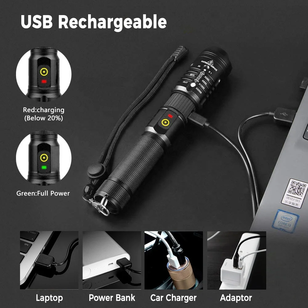 Водонепроницаемый перезаряжаемый Тактический USB фонарик 18650 мощный масштабируемый супер яркий светодиодный
