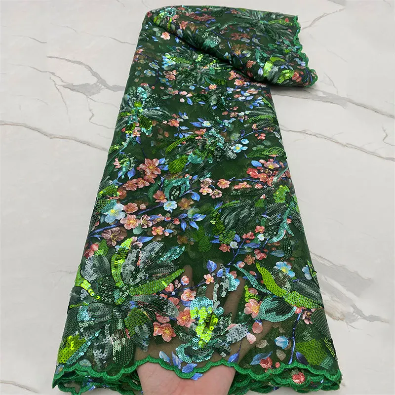 Turkey Sequin Embroidery Floral Lace Fabric 5 yards African Sequins