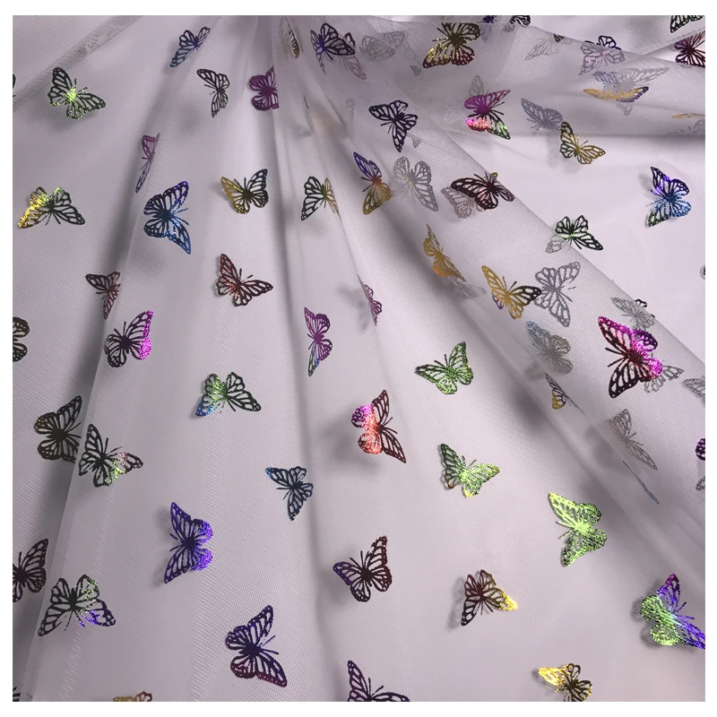 colorful butterfly bronzing tulle fabric foil print tulle fabric for children dress