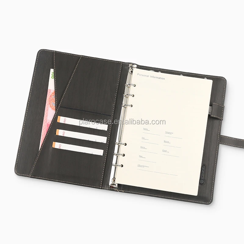 Power Bank Diary A6 A5 Custom Leather Note Book with Pen Holder USB Lock