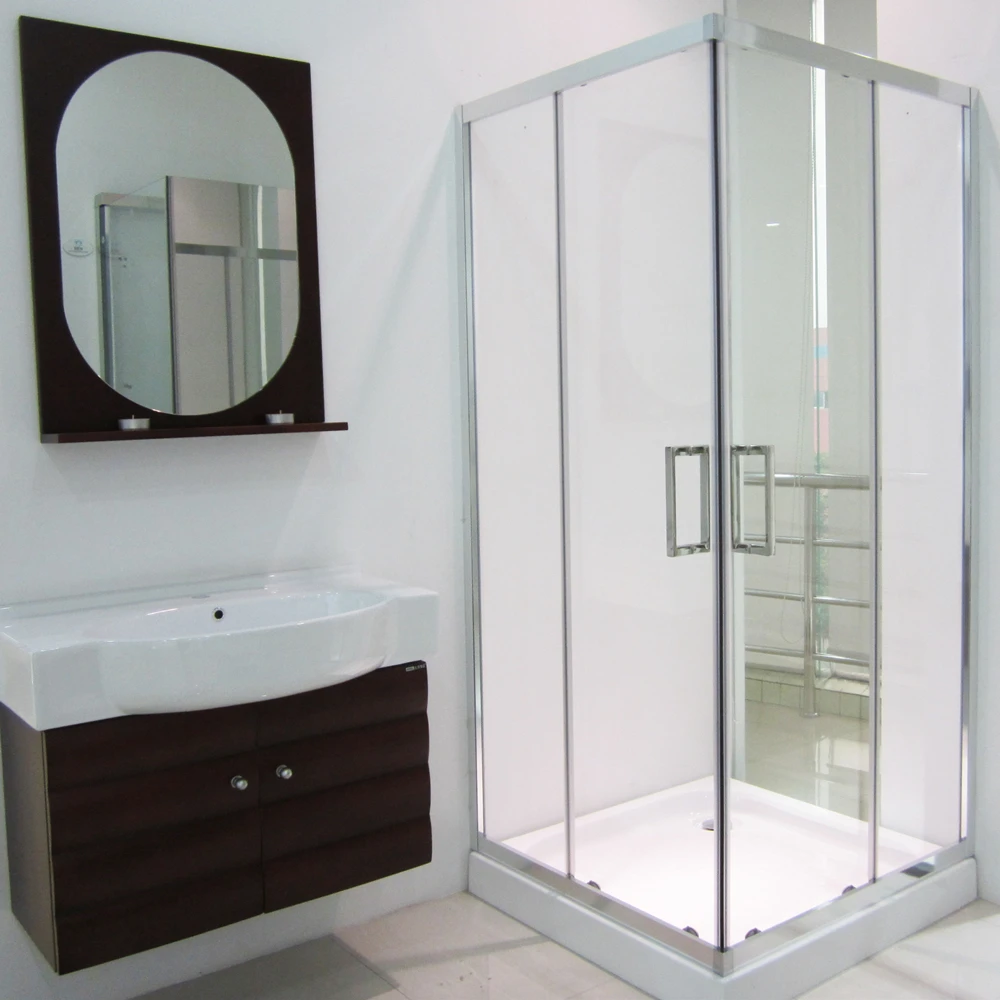 Aluminum Frame 4 Panels Hidden Pulley Sliding Shower Cabin Corner Shower Enclosure