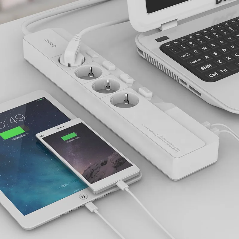 ORICO 4 AC Outlet 5 USB Port Surge Protector Smart Plug Extension Socket EU OSJ-4A5U-EU