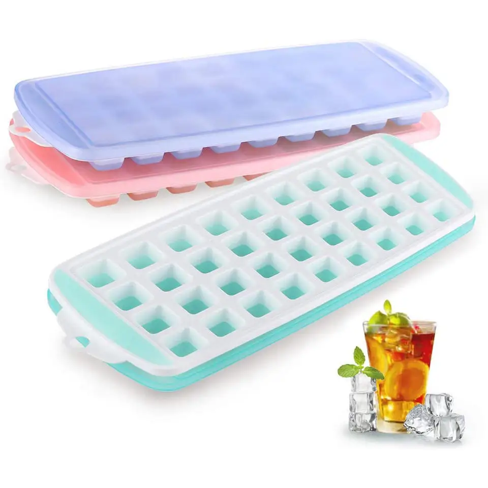 New Style Kitchen Beverages Cocktails Rectangle Soft Durable Colorful Quick Frozen Mold Lid Silicone Ice Cube Tray