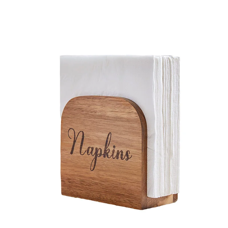 Custom LOGO Dining Room Tables Wooden Napkin Holder Tissue Storage Dispenser for Kitchen Countertops Boxed Wood Material